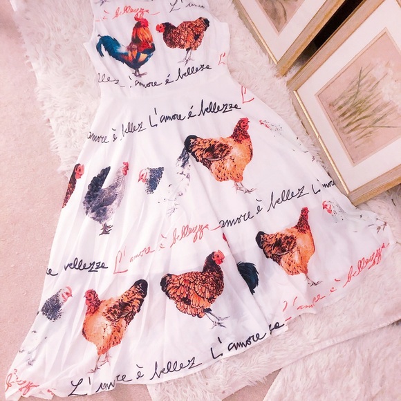 Novelty rooster chicken print silk dress - Picture 10 of 15